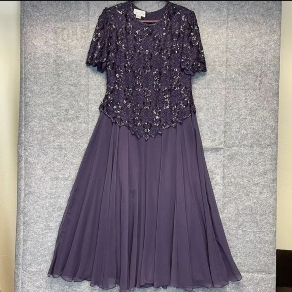 Laurence Kazar Purple Embellished Pleated Midi Gown Mother Of The Bride